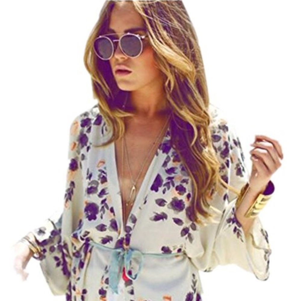 Long Blouse Loose Kimono Bikini Cover up Chiffon